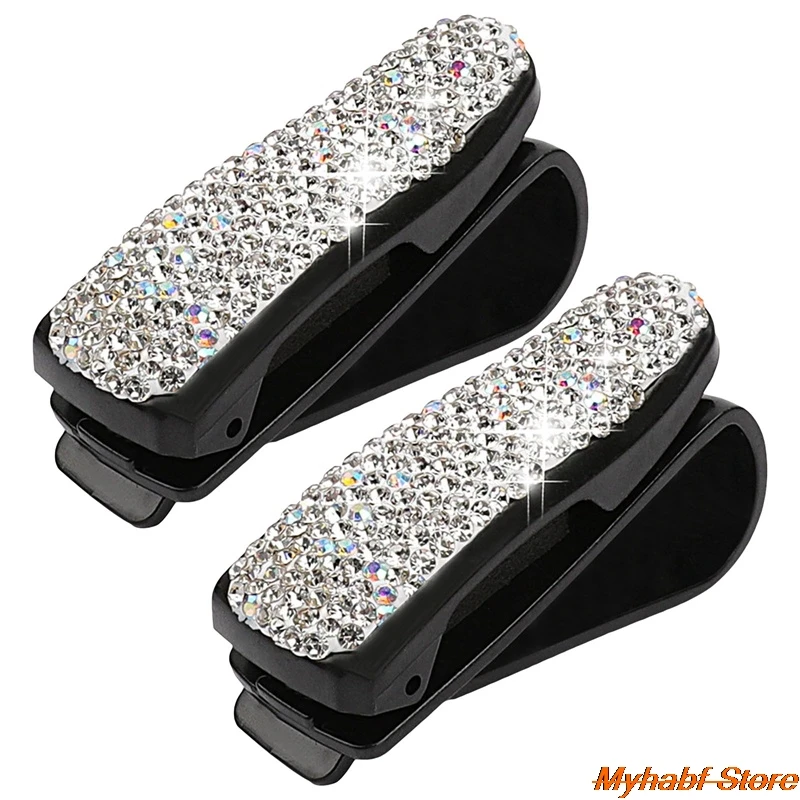 Rhinestone Diamond Eyeglass Holder Clip Sun Visor Glasses Ticket Receipt Card Clip Sunglasses Eyeglasses Clip Car Interior Decor