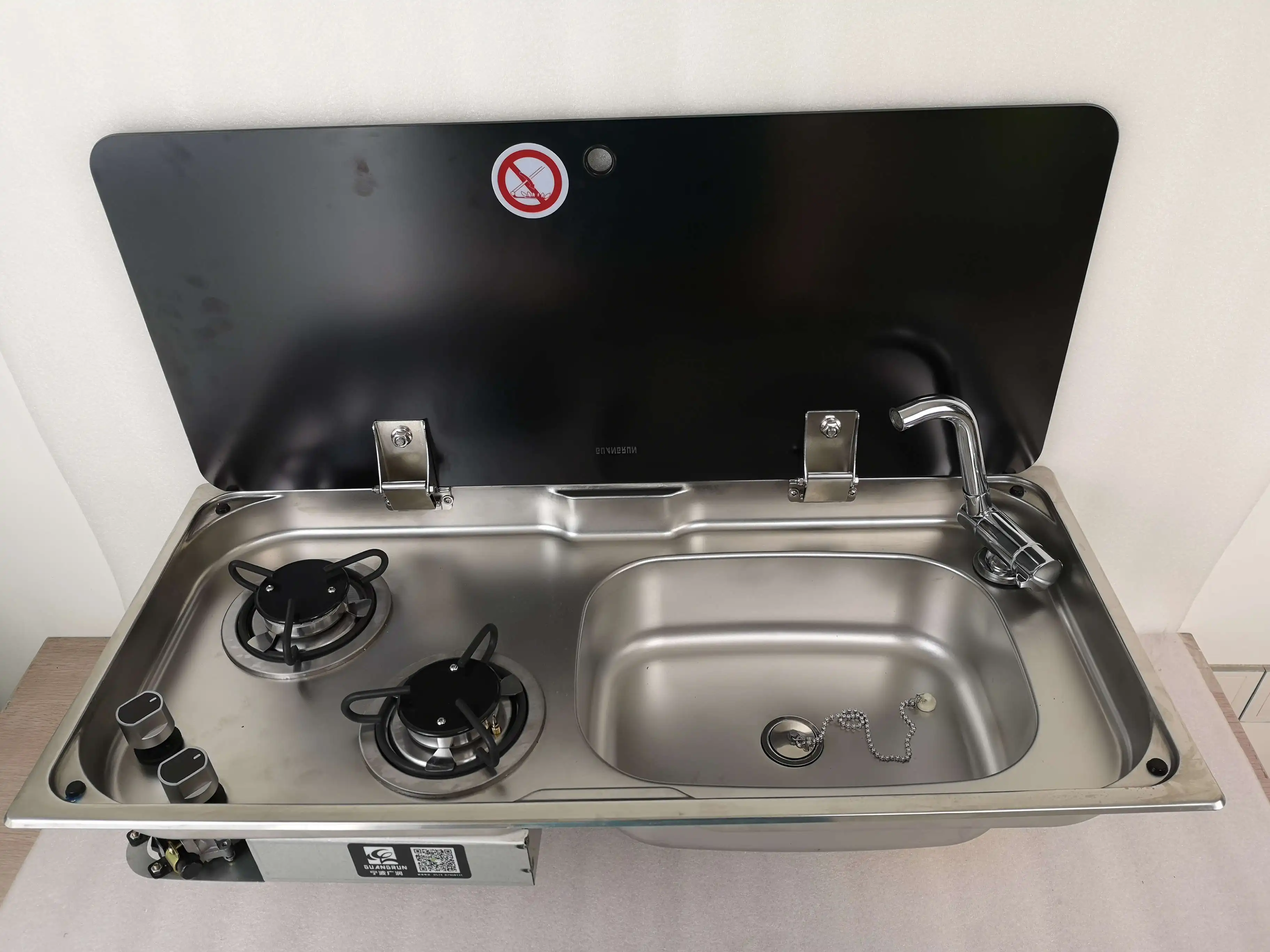 

2 Burner Gas Stove Sink Combo with Glass Lid 2*1.8KW 775*365*150/120mm GR-904RS Boat RV