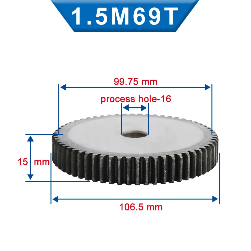 1 Piece 1.5M Spur Gear 68/69/70/71 Teeth 16 mm Process Hole Pinion Gear Low Carbon Steel Material Flat Gear Total Height 15 mm