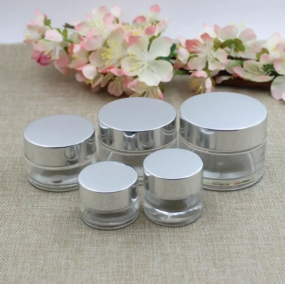 30G transparent glass bottle/ jar for cream/gel/essence/moisturizer/serum/mask cream art nail packing aluminum/plastic lid