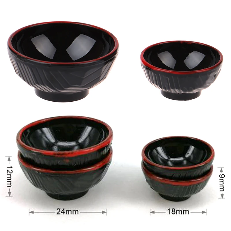 4pcs 1:12 Dollhouse Miniature Plastic Black Bowls Doll House Kitchen Decoration Accessories