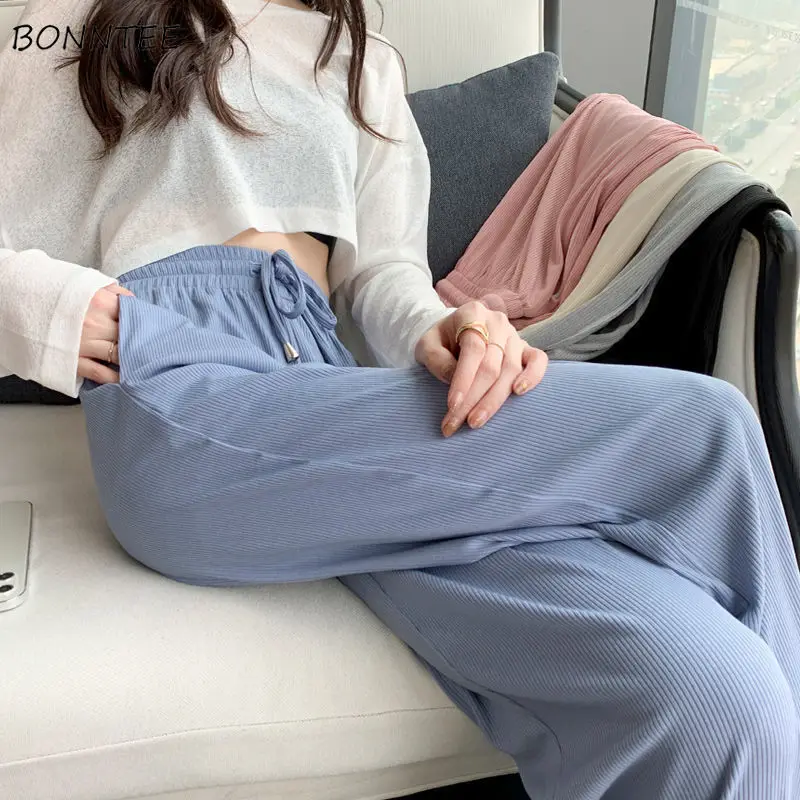 

Casual Pants Women Breathable Summer Simple All-match Workout 5 Colors Trouser Korean Style Loose Wide Leg Chic