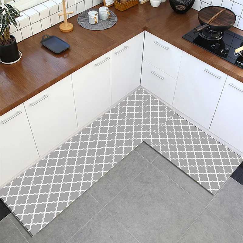 Plaid Kitchen Mat Nordic Long Non Slip Kitchen Carpet for Floor Black Grey Entrance Doormat Bath Mats Hallway Rug Home Decor