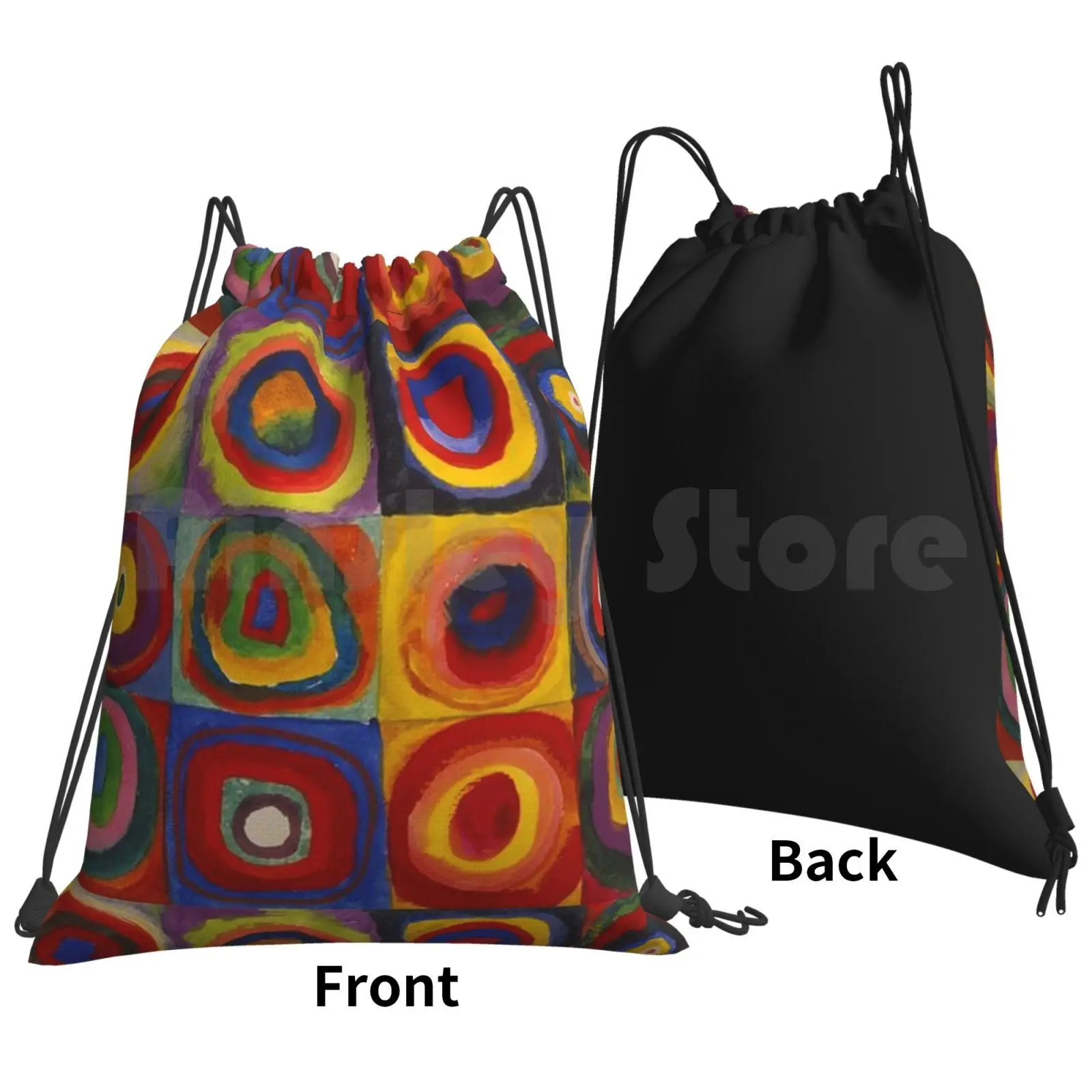 Wassily Kandinsky , Colour Study , Squares With Concentric Circles. Backpack Drawstring Bag Riding Climbing Gym Bag  Wassily