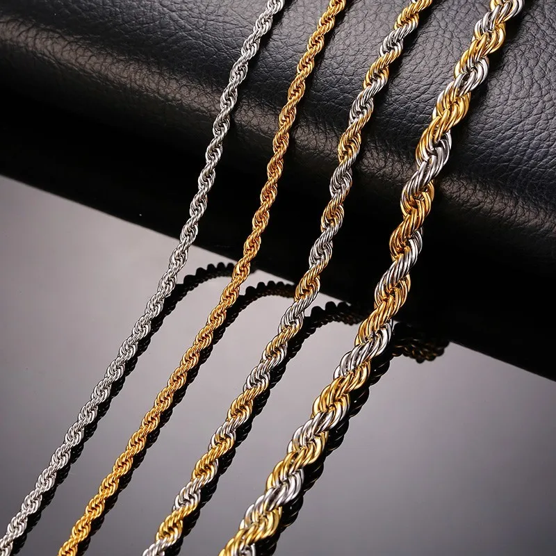 316L Stainless Steel Twist Rope Chains Men Women Necklace No Fade Free Allergic 20inch To 24inch