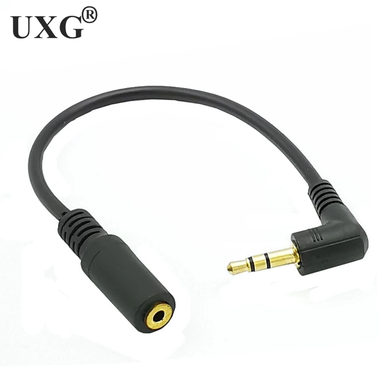 1pcs Gold 3.5mm 3 Pole TRS Right Angled Audio Stereo Male To Female Extension Black Cable 15cm