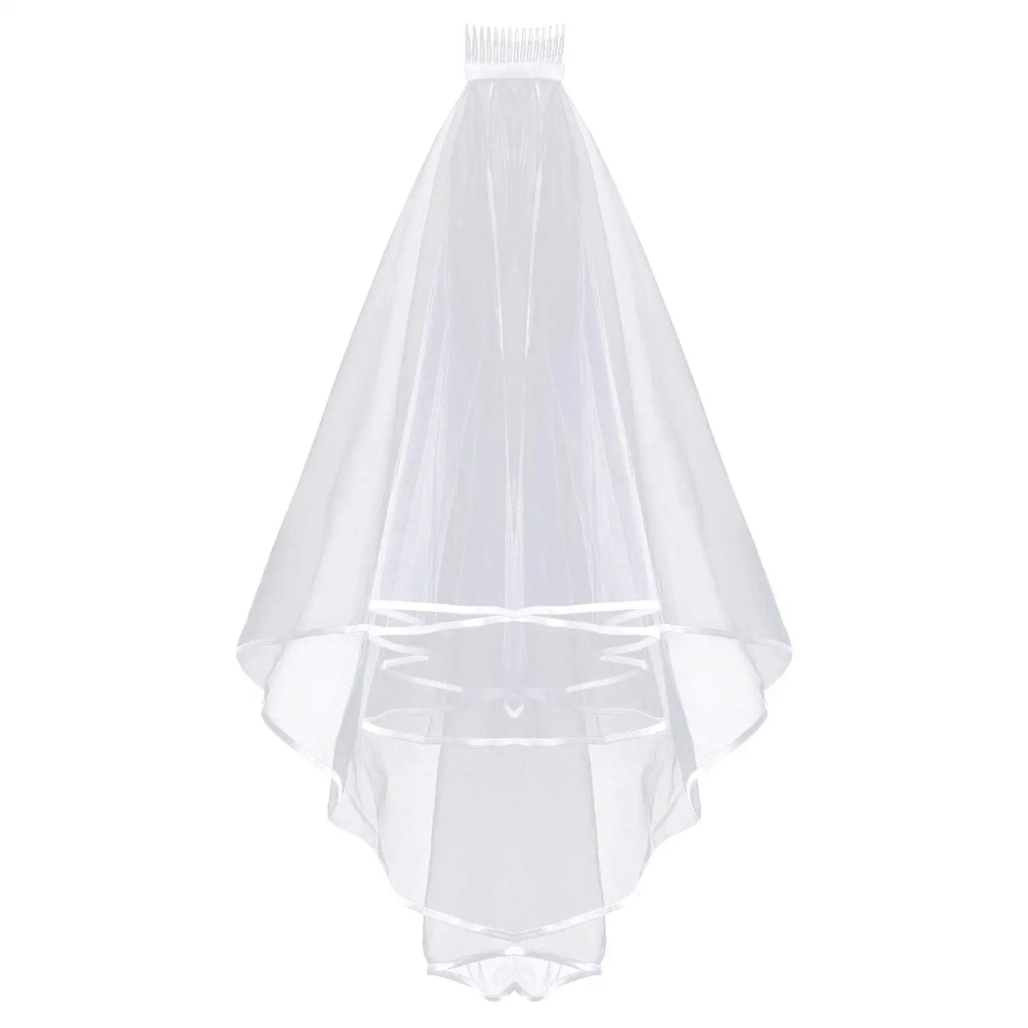 Bride Veil, Wedding Bridal Veil With Comb White Double Ribbon Edge 2024