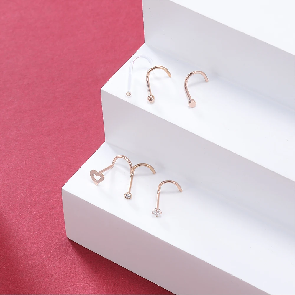 ZS 6PCS Mode Nase Septum Piercing Bolzen Set 18G Edelstahl Nase Septum Bolzen Körper Piercing Schmuck für Nase Piercing – Detail 8