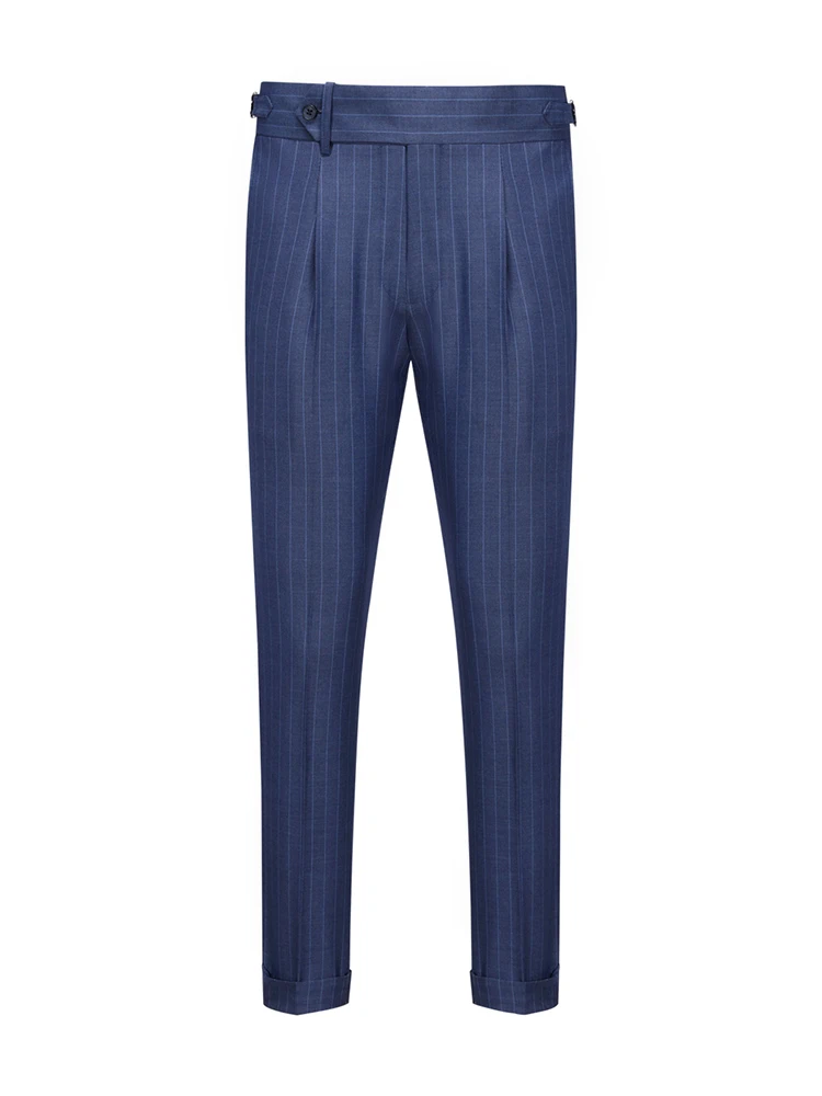 Men Clothing Blue Stripe Slim Style Suit Pants Plus Size 40 Mens Dress Cropped Pants Business Casual Trousers