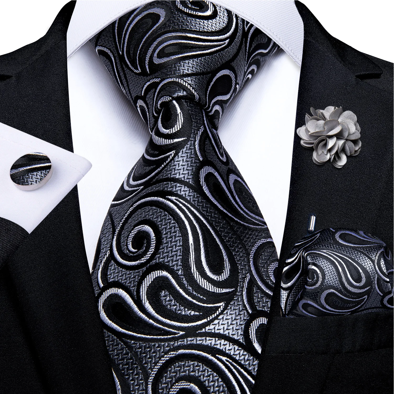 Floral Pink Ties For Men Wedding Party Man Tie Handkerchief Brooch Cufflinks Set Men Accessories Gravata
