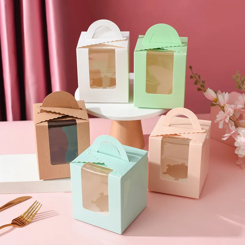 10Pcs/Set Kraft Paper Boxes Transparent Window Portable Cupcake Box For Christmas Wedding Party Supplied