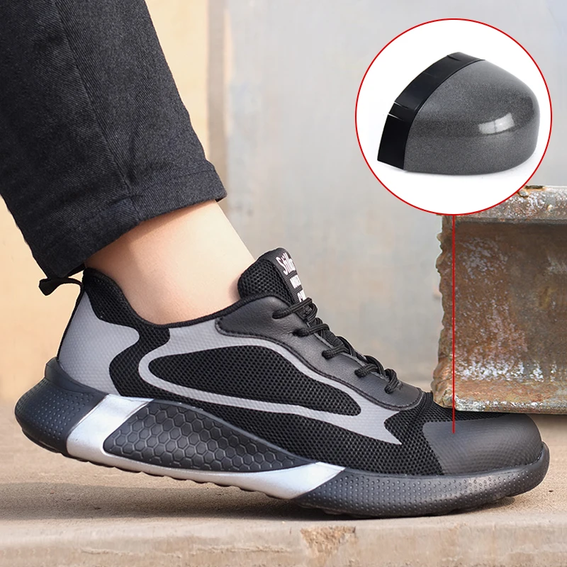 Fashion Men\'s Work Sneakers Mesh Breathable Safety Shoes Men Steel Toe Work Shoes Industrial Anti-smashing Safety Work Boots Man