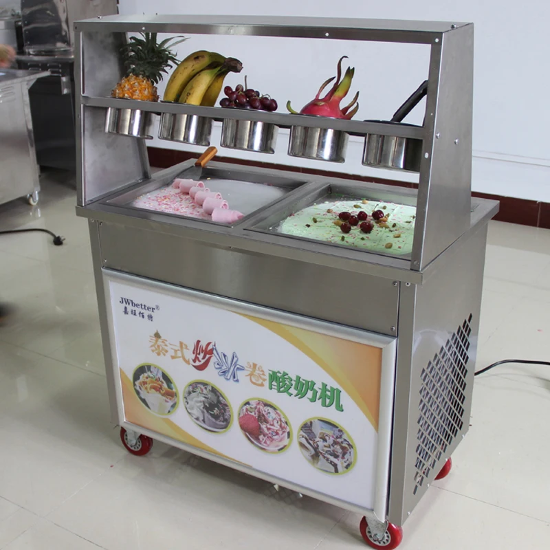 Thai-style fried yogurt ice cream machine fried ice cream roll machine with 2 square pots five small bowls commercial stainless