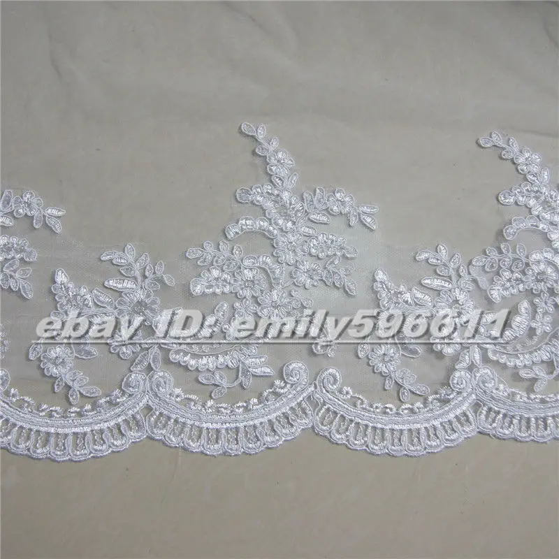 Putih Gading Cathedral 1 Lapisan Lace Applique Ujung Pernikahan Aksesoris Panjang Bridal Veil dengan Sisir Veu De Noiva