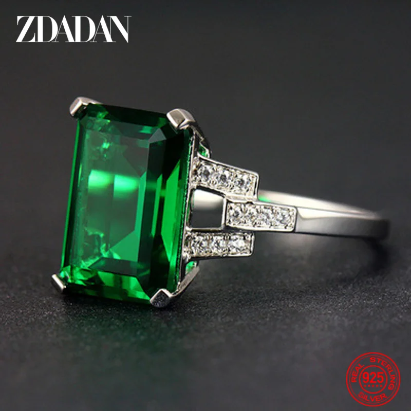 ZDADAN 925 Sterling Silver Charm Emerald Rings For Women Fashion Wedding Jewelry