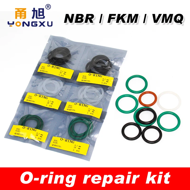 Rubber O-ring repair-Kit-Set Sealing-Ring FKM NBR VMQ rubber gasket thickness 1/1.5/1.9/2.4/3.1mm Wear-resistant oil-resistant