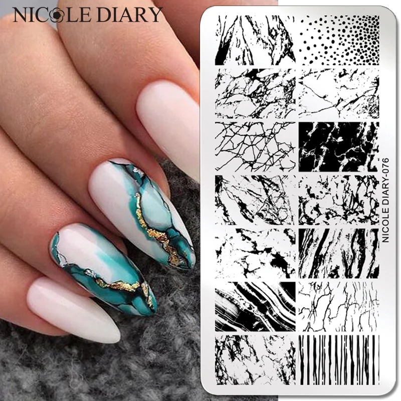 NICOLE DIARY Marble Blooming Stamping Plates Stripe Line Wave Stamping for Nails Manicure Art Stamp Template Printing Stencil