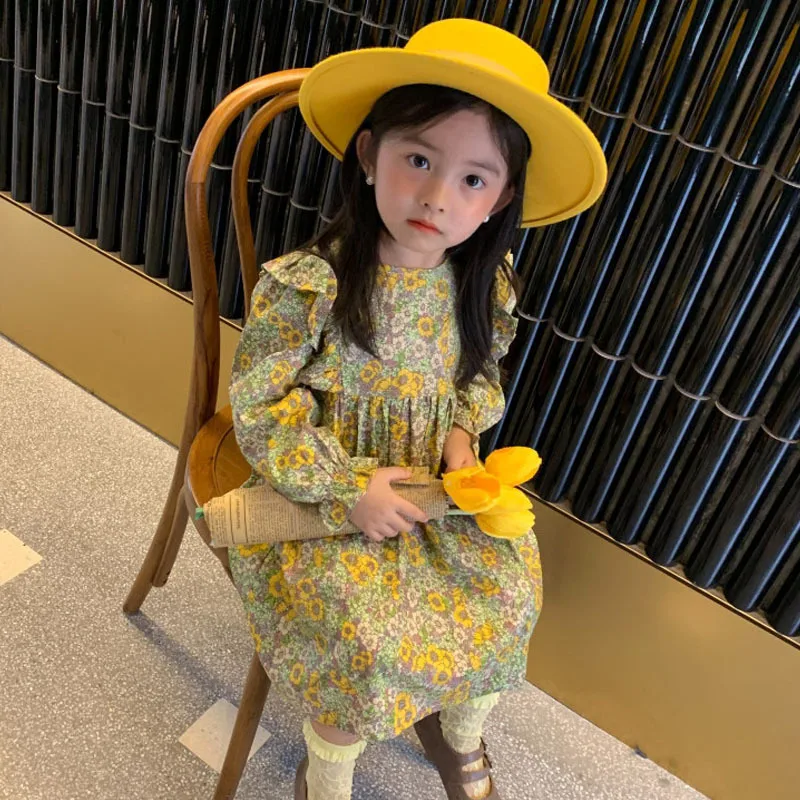 Girls Dress 2020 Autumn New Ruffles Sweet Long-Sleeved Dress Children Baby Kids Spring Princess Flower Dress Children Clothing