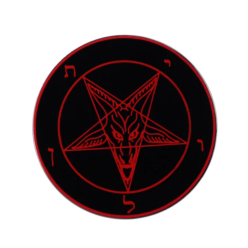 Satanistyczny odwrócony Pentagram z sigilem z Baphomet Demon koza głowa odznaka okultystyczna biżuteria pogańska