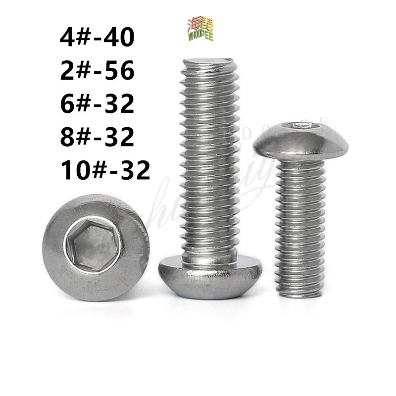 

20pcs UNC 2#-56 4#-40 6#-32 8#-32 US Coarse Thread 304 stainless steel Allen Hex Hexagon Socket Button Head Screw Bolt ISO7380