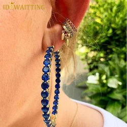 Iced Out Bling 5A CZ Cubic Zirconia 55mm Big Hoop Earrings For Women Round Circle Earring Jewelry Fashion Female Wedding Gift