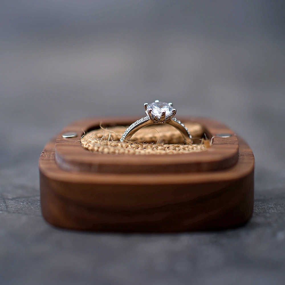 Caja rústica personalizada para guardar anillos de boda, soporte de madera para guardar Anillos de Compromiso de San Valentín