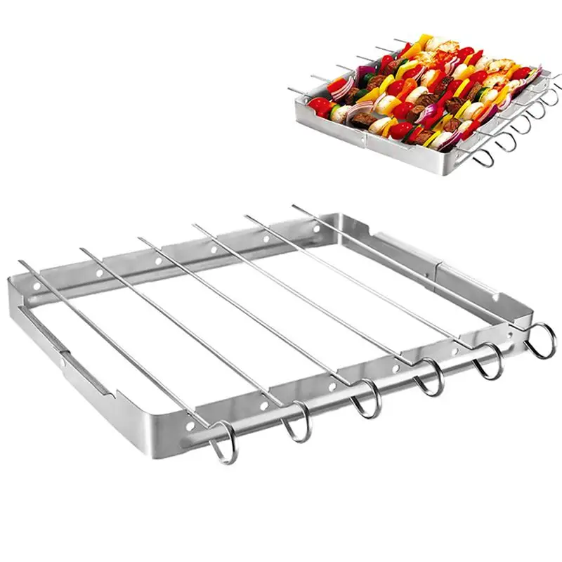 

Kapmore Heat-Resistant Skewer Rack Set Non-Stick Stainless Steel Barbecue Skewer With BBQ Grill Rack BBQ Tools Accessories