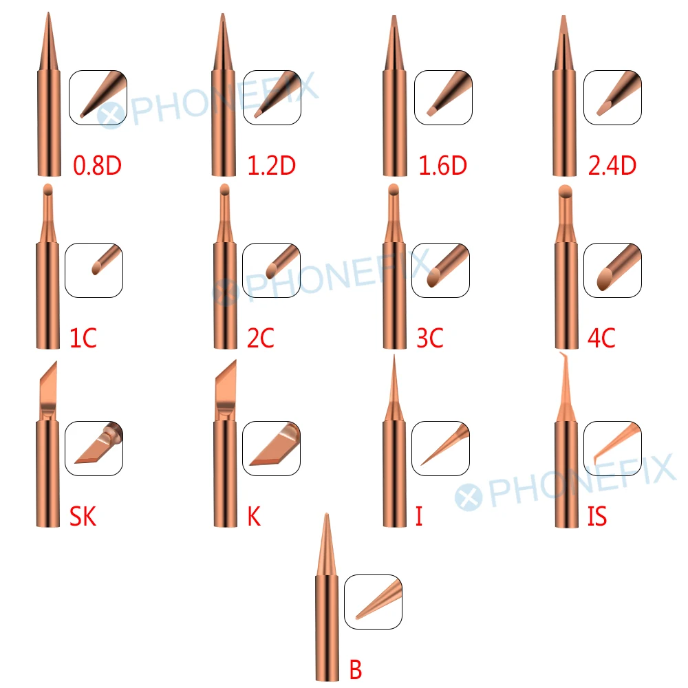 Soldering Iron Tip 900M-T-I T-K T-B T-3C T-2.4D Pure Copper Welding Head for Hakko 936 Saike 909D 852D+ 952D Soldering Station