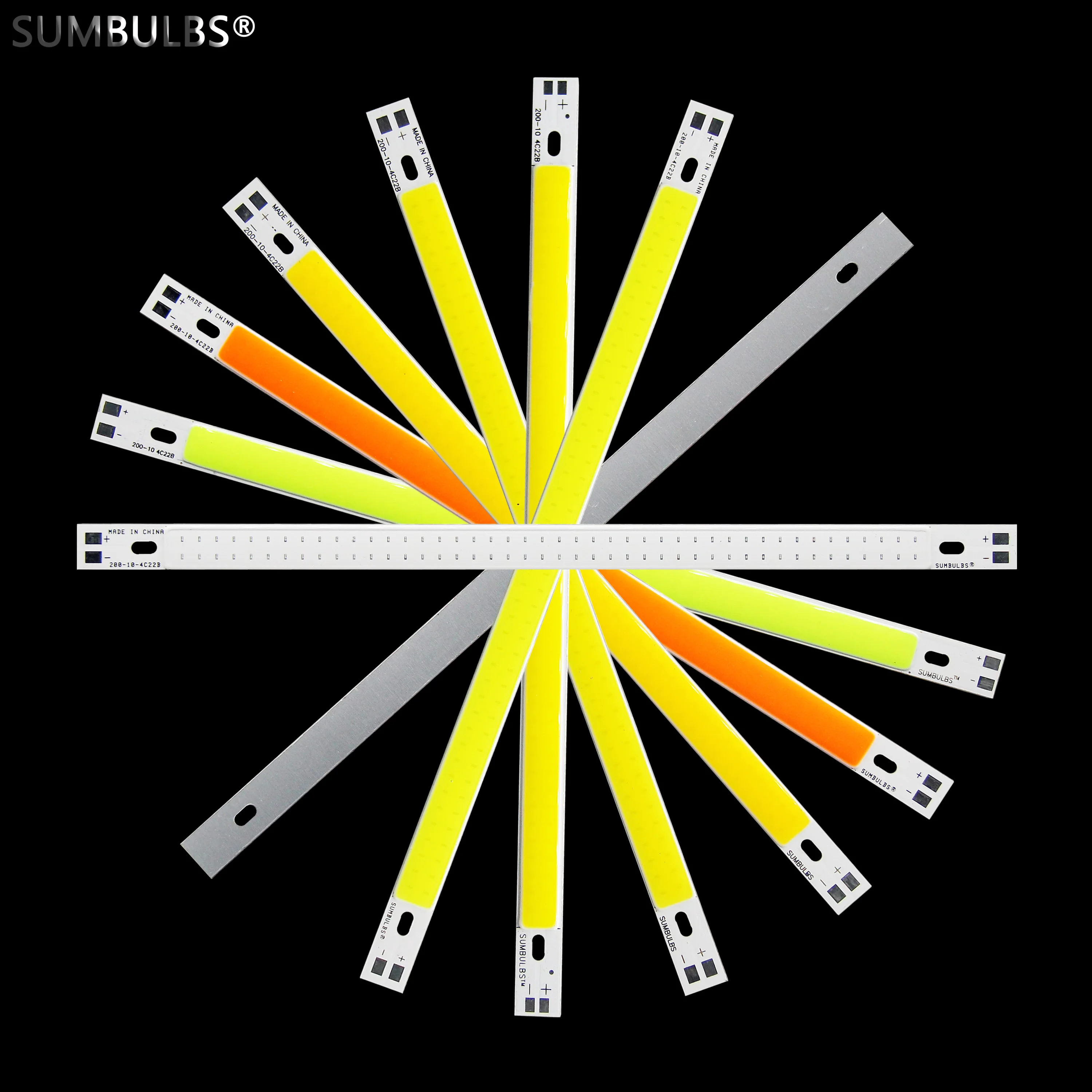 10pcs/Lot DC12V Input 200*10mm COB LED Strip Bar Light Source 10W Lamp 7 Colors Available 200mm Length COB Bulb Chip