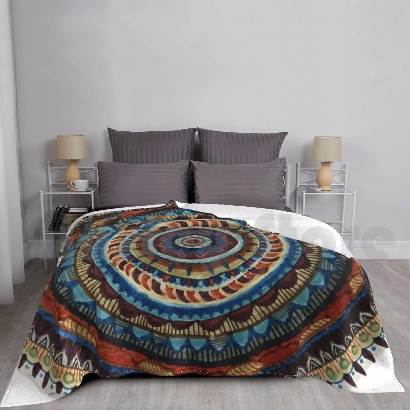 Hand-Drawn Mandala Blanket Fashion Custom Mandala Mandalas Pattern Patterns Neutral Neutrals Neutral