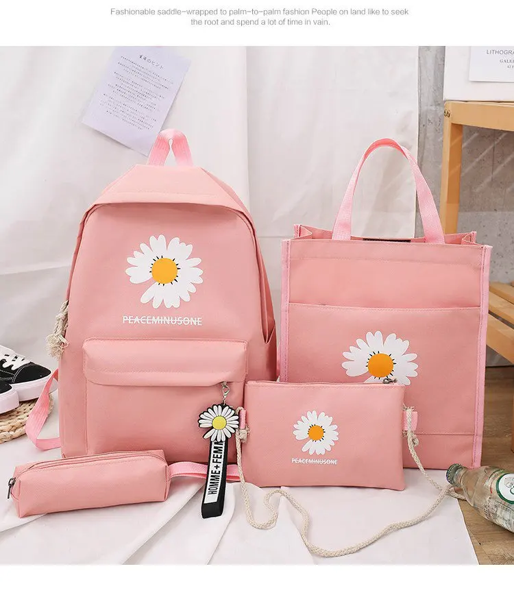 Student Foreign Trade New Piece Set Double Back Versatile Little Daisy Bag Shoulder Female