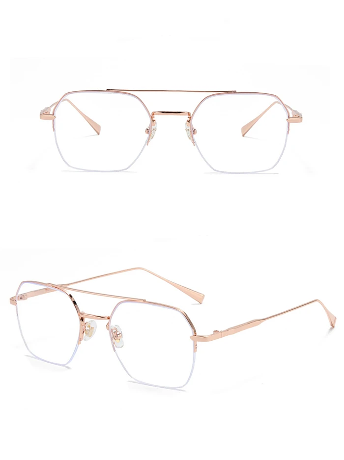 Halbrahmen, blaues Licht blockierende Polygon-Kurzsichtbrille für Damen und Herren, Kurzsichtigkeitsbrille mit Sehstärke, 0–0,5–0,75 bis –6,0 – Detail 12