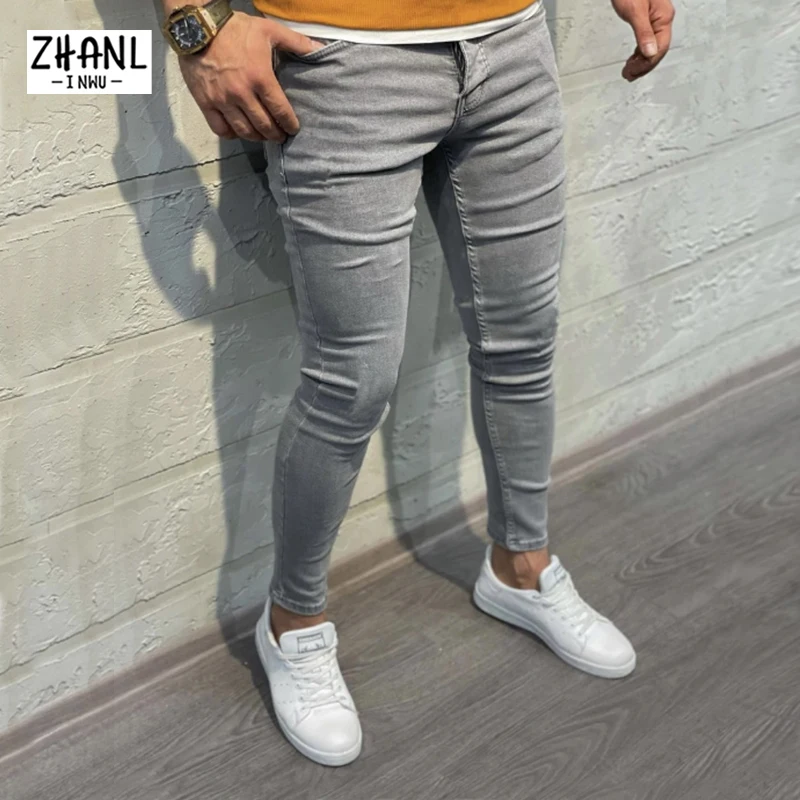 New Man Pants Retro Stretch Jeans Casual Slim Fit Trousers Male Washing Zipper Plus Size Pencil Pants Denim Skinny Jeans for Men