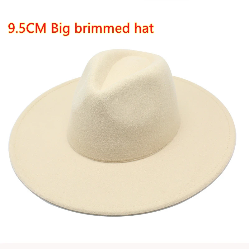 9.5CM black red big brim fedora hat women stitching wide brim woolen jazz top hat classic elegant Panama hat wedding hat