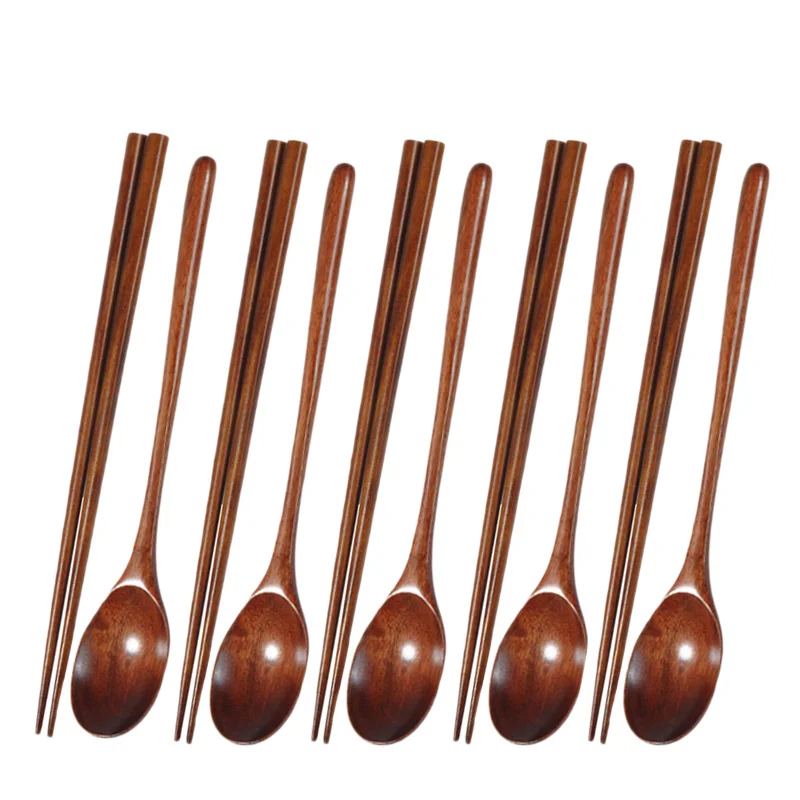 Teak Wooden Spoons and Chopsticks Set, Non-Stick Spoons Soup-Teaspoon for Kitchen Cooking Utensil Tools CNIM Hot