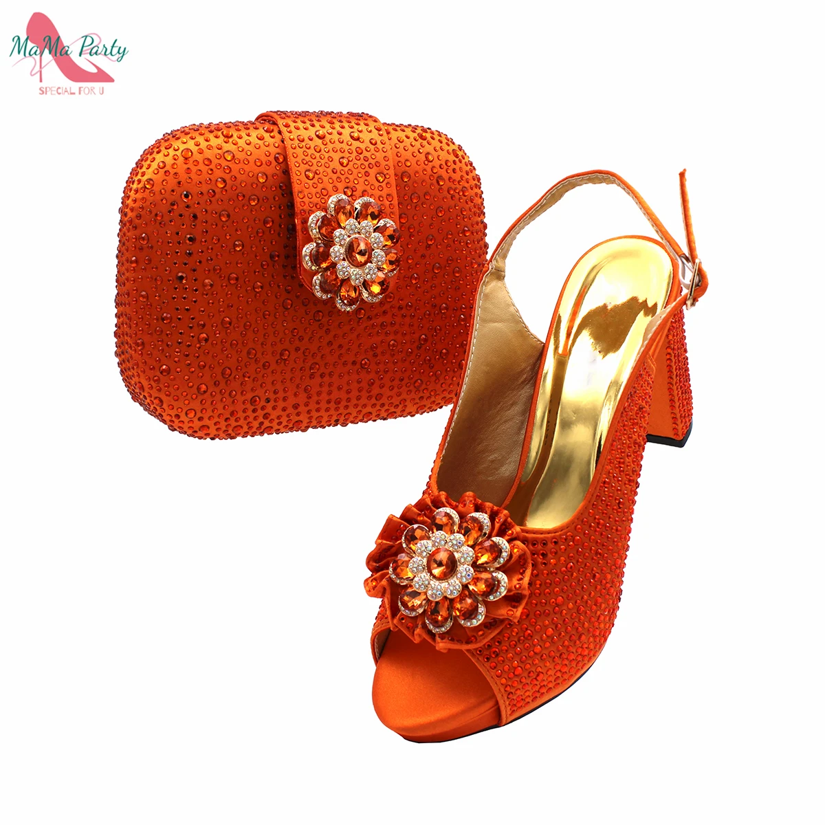 

Orange Color Special Design Italian Sexy Ladies Shoes and Bag to Match with Platform Comfortable Heels Pumps for Garden Party