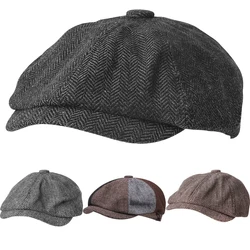 Retro Tweed  Hat Men Beret Gatsby Beret Hats Street Caps Peaked Octagonal with Brim Caps Winter Spring Hip Hop Beret Caps