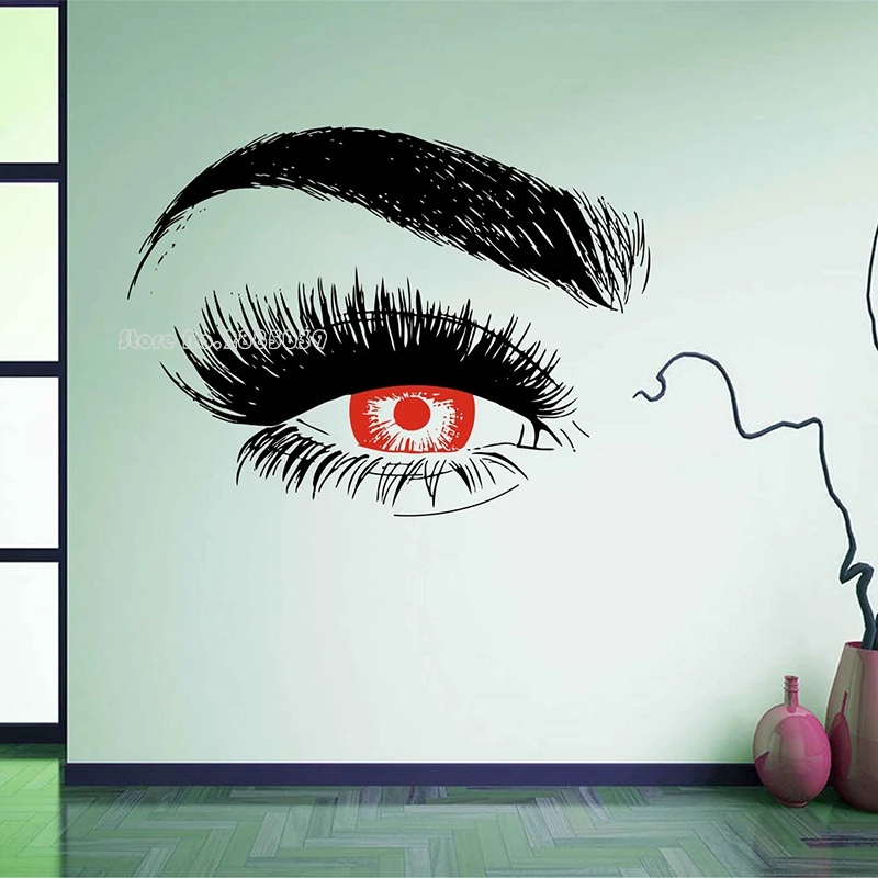 

Classic Red Eye Blue Eye Design Eyelashes Wall Decal Lashes Eyebrows Vinyl Wall Sticker Beauty Salon Girl Room Wall Decor LC138A