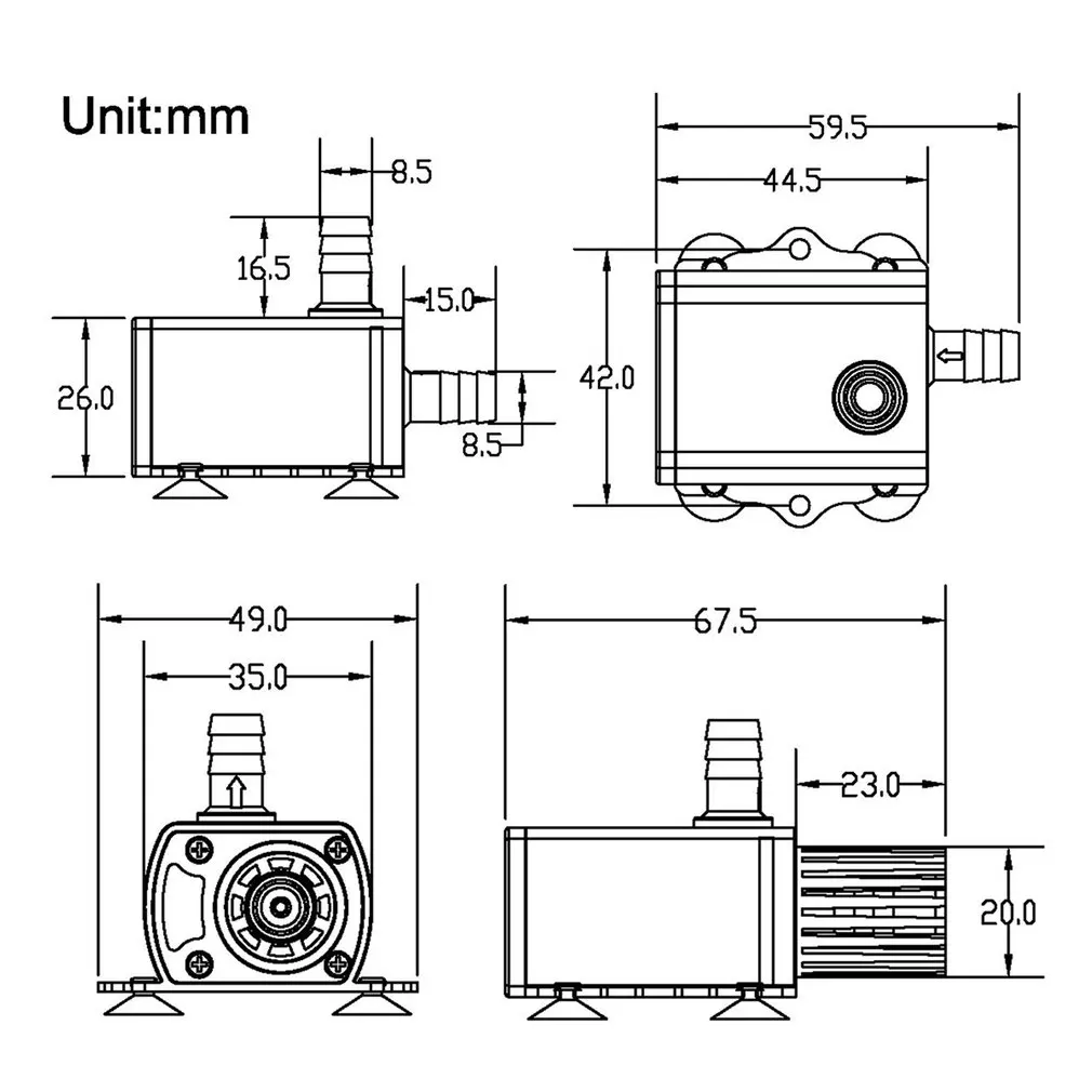 Decdeal Ultra-quiet Mini Brushless DC/USB Water Pump 5/12V 5-10W 250-400L/H Lift 300cm Submersible Fountain Aquarium Circulating