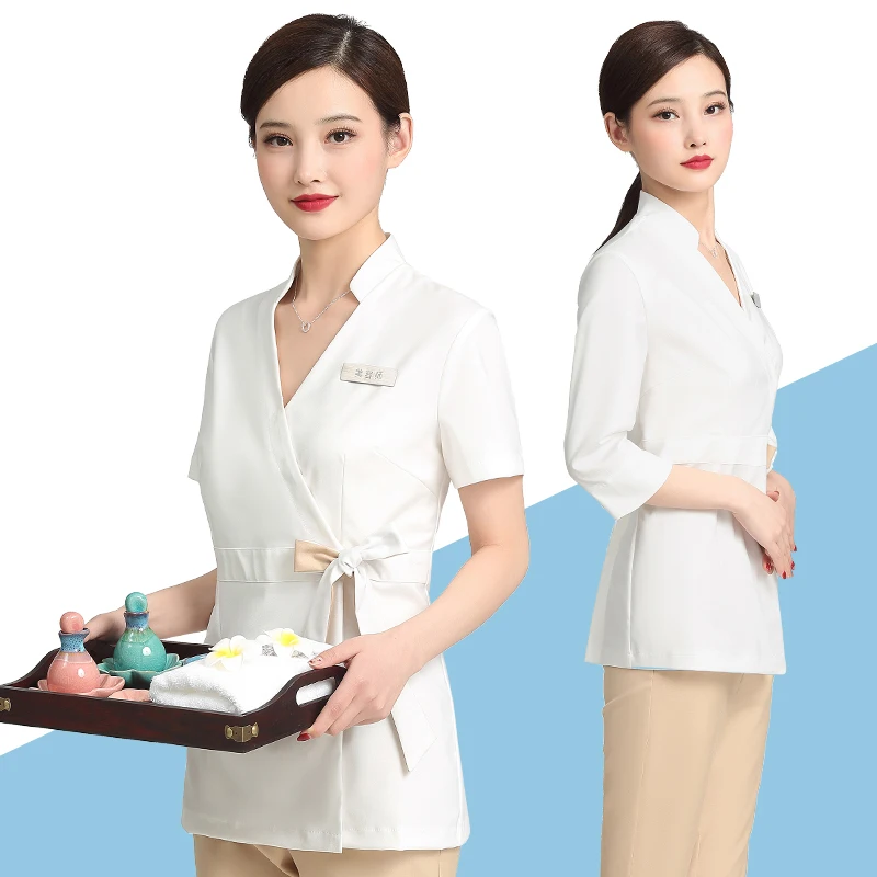 

Beautician's Work Clothes Women's Summer Health Spa work Suit Hotel Waiters Uniform Nail Beautyuniform