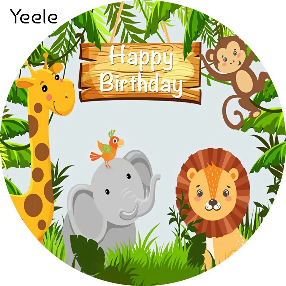 Yeele الكرتون الحيوان خلفية مستديرة دائرة سفاري الوليد استحمام الطفل حفلة التصوير خلفية مخصصة البوليستر استوديو الصور