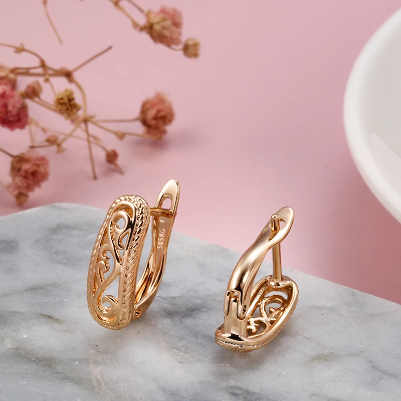 Kinel Hot Trendy Ethnic Bride Earrings Ring Sets for Women 585 Rose Gold Hollow Pattern Vintage Wedding Jewelry Sets Luxury Gift