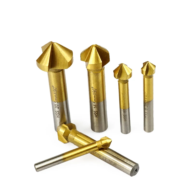 6 stücke 90 grad 3 Flöte Fase Bohrer HSS Anfasen Ende Mühle Charmfer Cutter Senker Bohrer