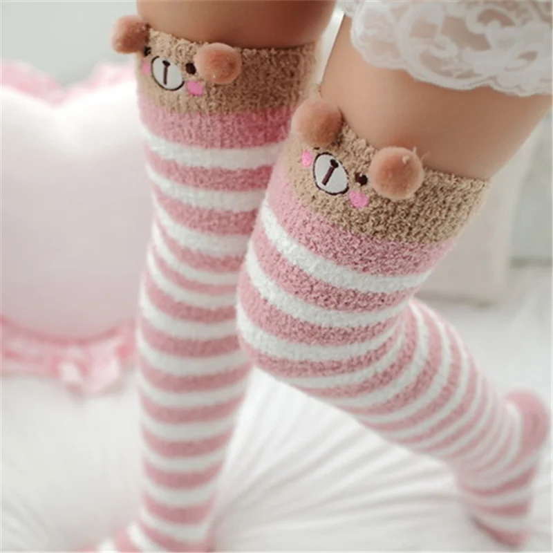 Japanese Mori Girl Animal Modeling Knee Socks Striped Cute Compression Autumn Winter Warm Sock Sleep Cozy Long Thigh High Socks