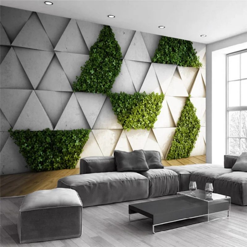 

Custom Mural Wallpaper Abstract Plant Geometric Four-Leaf Clover Square Tv Background Wall Painting