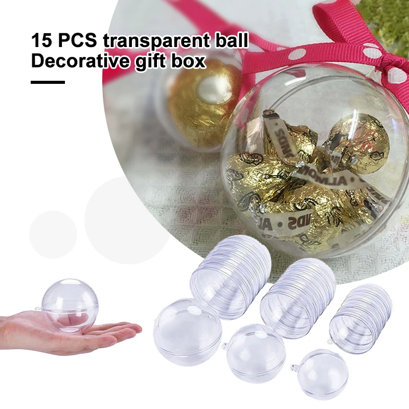 

15PCS Mixed 2/3/4/5/6CM Transparent Xmas Ball Open Plastic Clear Baubles Sphere Empty Fillable Christmas Tree Ornament Gift Box