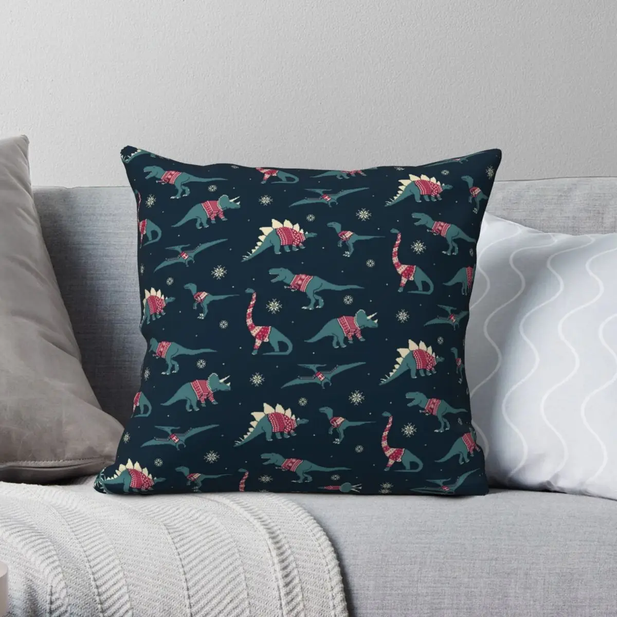 Dinos In Sweaters Pillowcase Polyester Linen Velvet Printed Zip Decor Throw Pillow Case Home Cushion Cover