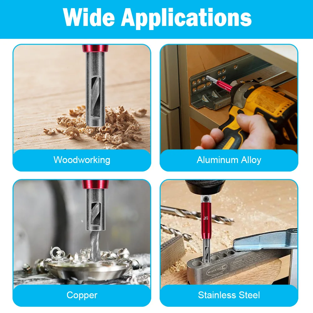 7PCs Self Centering Drill Bit Set Hex Shank Self Center Hinge Drill Bits Tool for Woodworking Window Door Hinge with 1 Hex Key