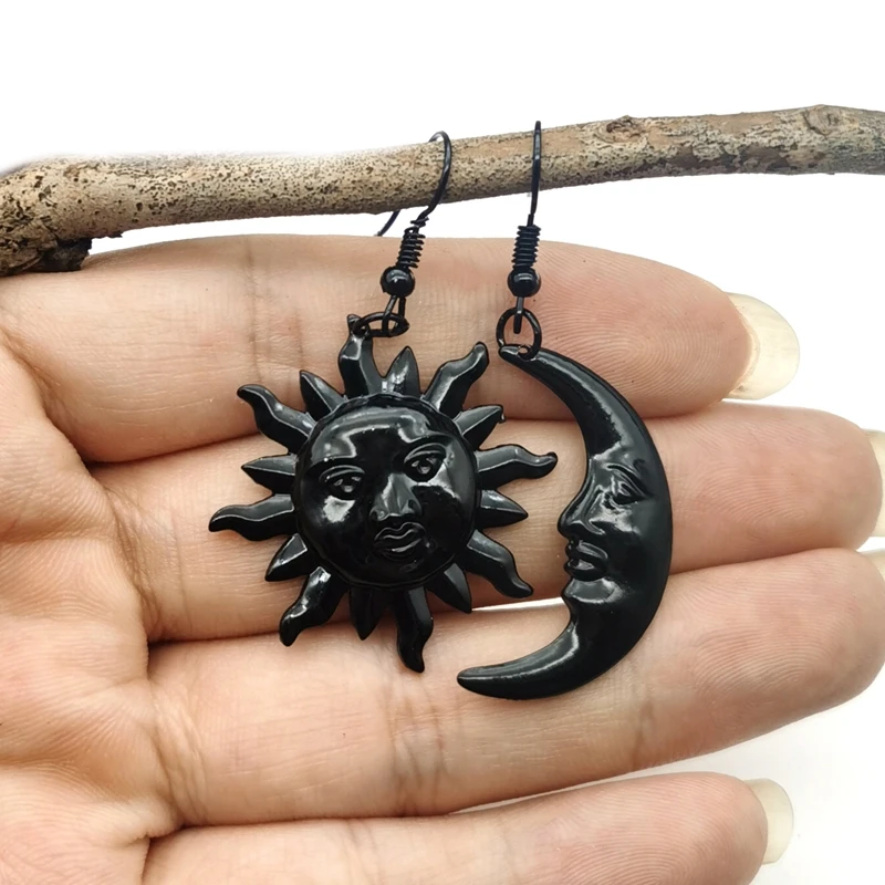 New Silver Color Sun and Moon Earrings Chain Pair of Celestial Best Friends Gift for Friend Long Earring Pendants Women Gift