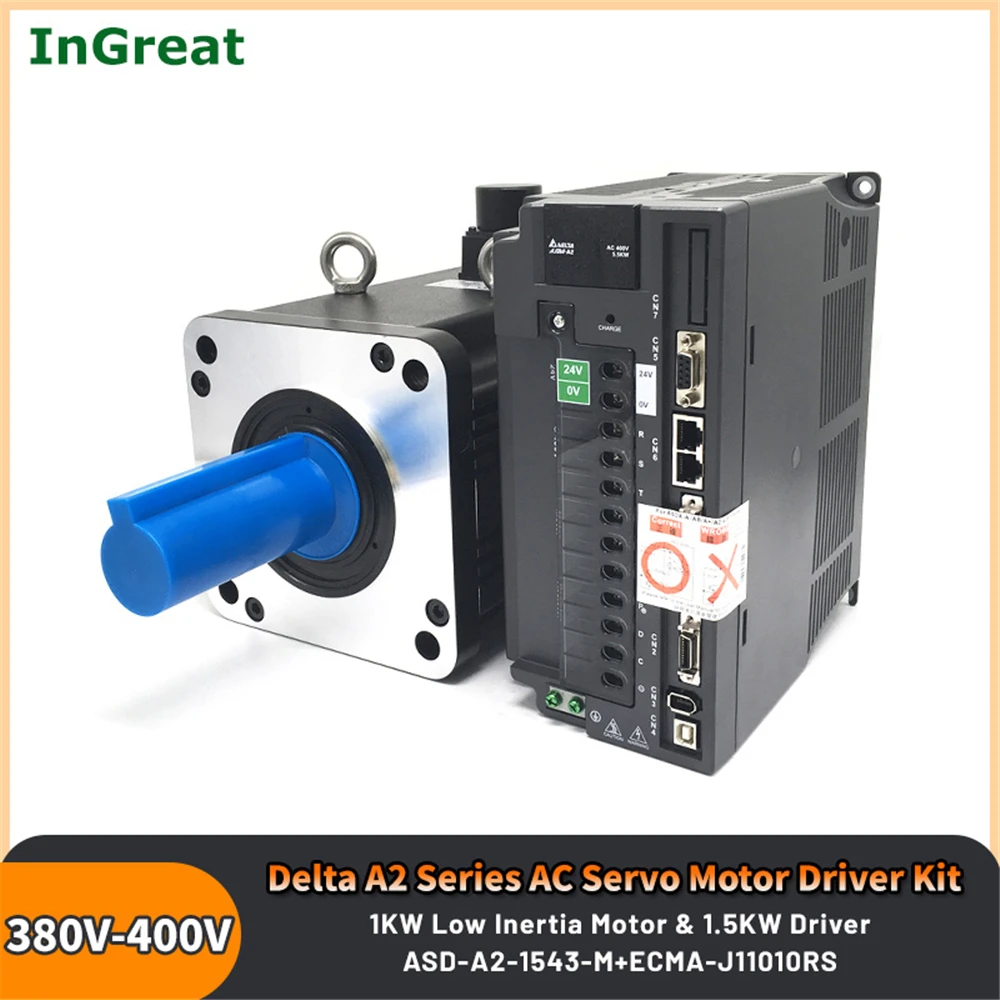 400V Delta A2 AC Servo Motor Driver Kit 1KW 3.18Nm Low Inertia Motor ECMA-J11010RS 1.5KW ASD-A2-1543-M Driver CANopen RS485